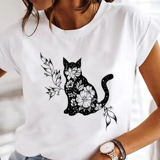 Tricou dama din bumbac 100% Cat And Flower