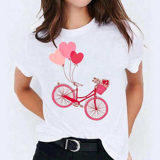 Tricou dama din bumbac 100% cu Bicicleta Roz
