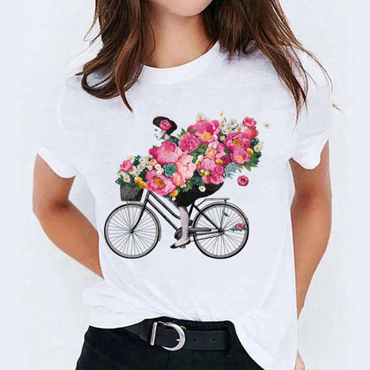 Tricou dama din bumbac 100% Bicicleta Cu Flori
