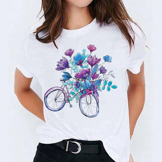 Tricou dama din bumbac 100% Bicicleta cu Flori