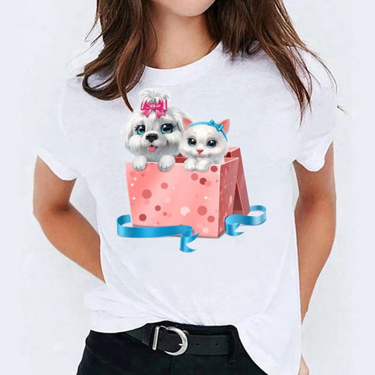 Tricou dama din bumbac 100% Cute Cat and Puppy