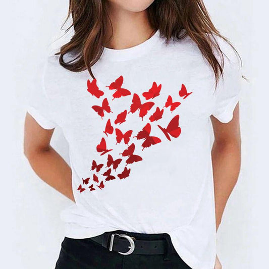 Tricou dama din bumbac 100% Red Butterflies