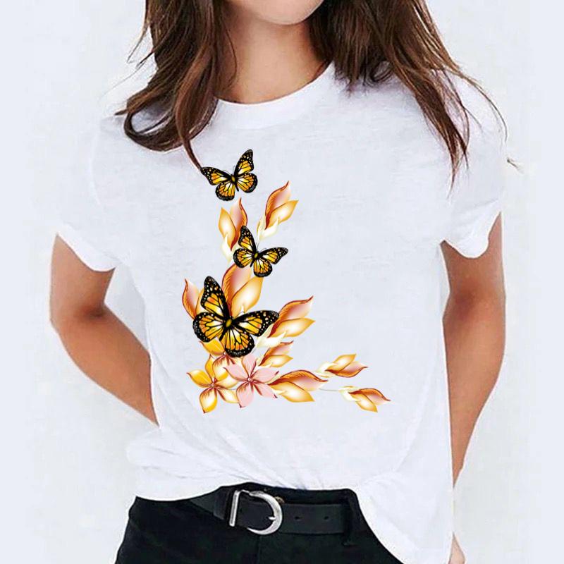 Tricou dama din bumbac 100% Yellow 3 Butterflies