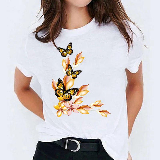Tricou dama din bumbac 100% Yellow 3 Butterflies