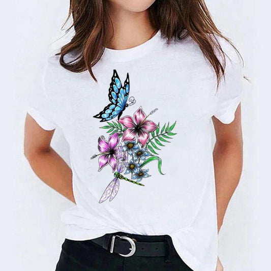 Tricou dama din bumbac 100% Flori si Fluturi