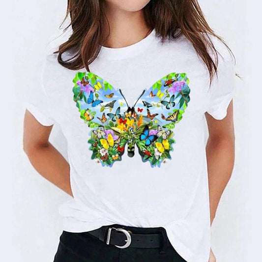 Tricou dama din bumbac 100%  Butterfly Multicolor