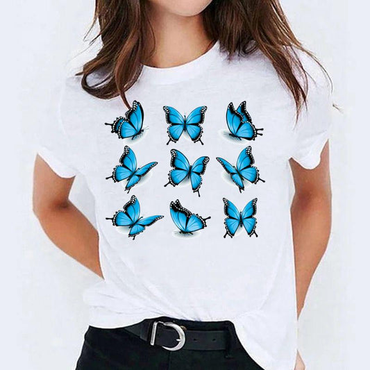 Tricou dama din bumbac 100% Nice Blue Butterflies