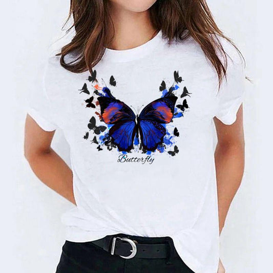 Tricou dama din bumbac 100% Fluture Albastru