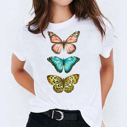 Tricou dama din bumbac 100% 3 Fluturi Colorati