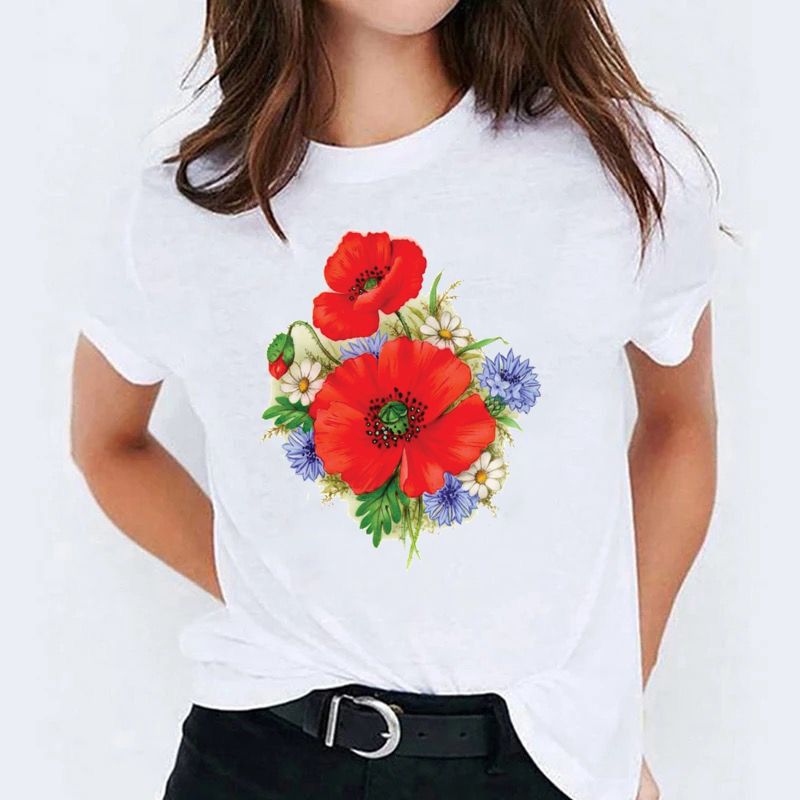 Tricou dama din bumbac 100% 2 Red Flowers