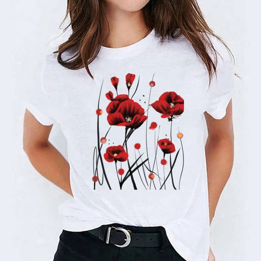 Tricou dama din bumbac 100% Red Flowers