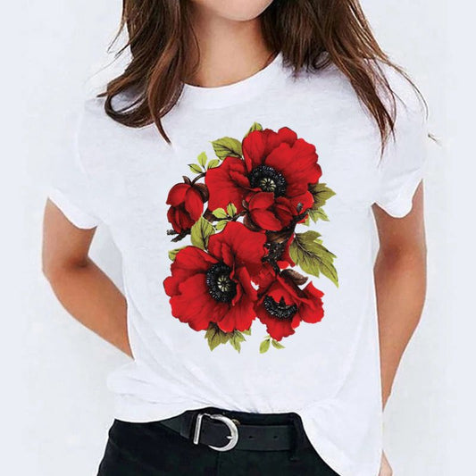 Tricou dama din bumbac 100% Red Flowers