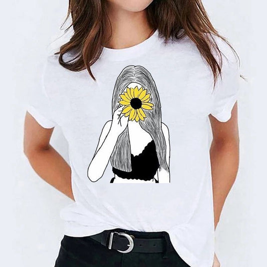 Tricou dama din bumbac 100% Yellow Flower and Girl