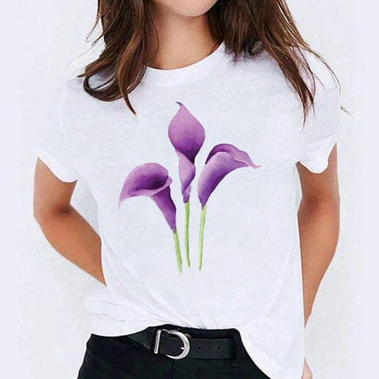 Tricou dama din bumbac 100% Mov Flowers