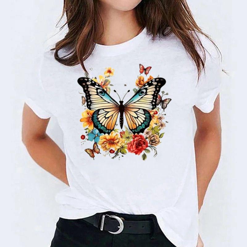Tricou dama din bumbac 100% Fluture Galben