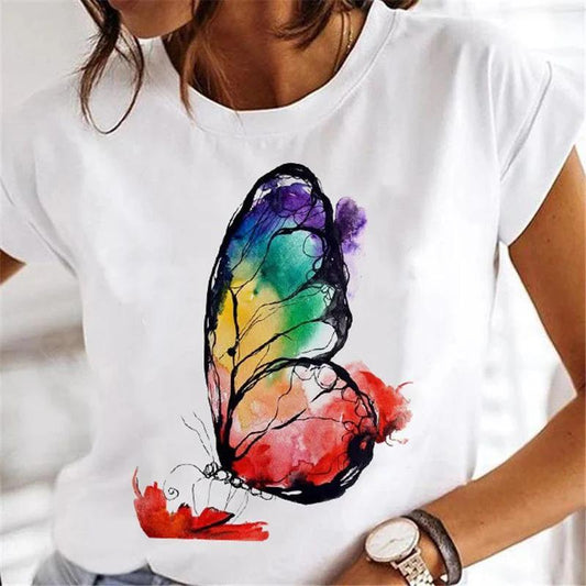 Tricou dama din bumbac  100% Butterfly Watercolor - Lichidare stoc