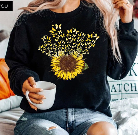 Bluza din bumbac 100% Neagra Yellow Flower 3