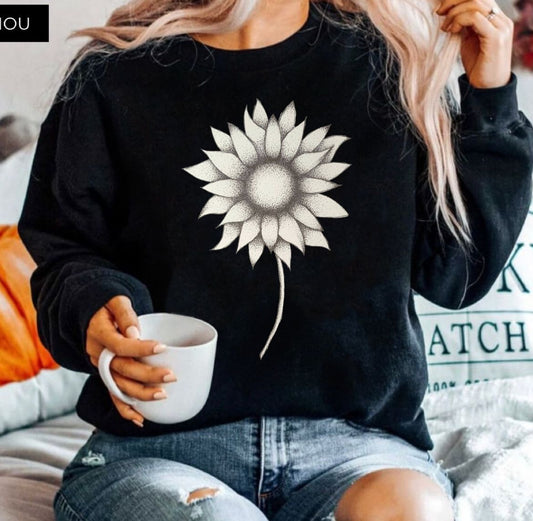 Bluza din bumbac 100% Neagra One Flower