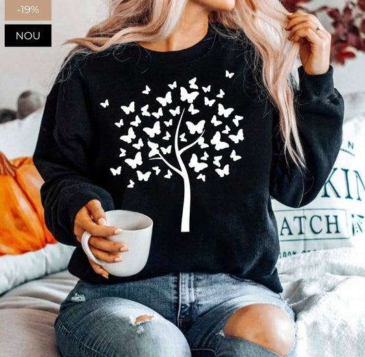 Bluza din bumbac 100% Neagra White tree
