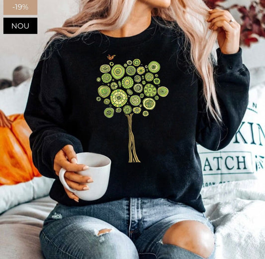 Bluza din bumbac 100% Neagra green tree