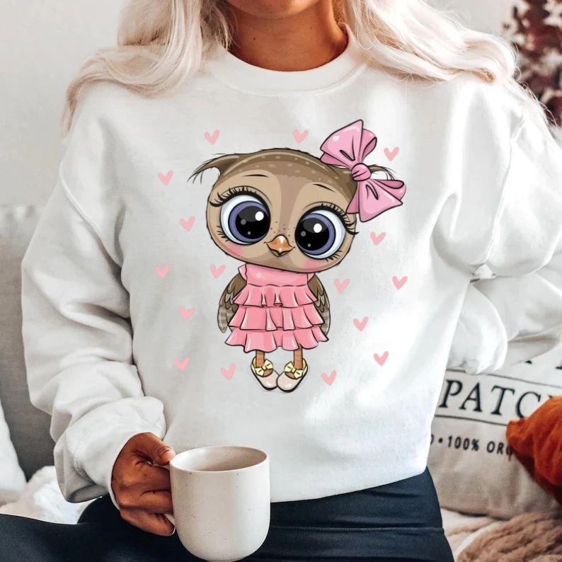 Bluza alba din bumbac 100% Pink owl