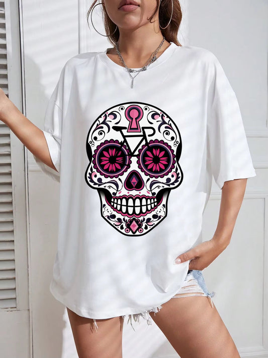 Tricou Oversize din bumbac 100% Pink Craniu