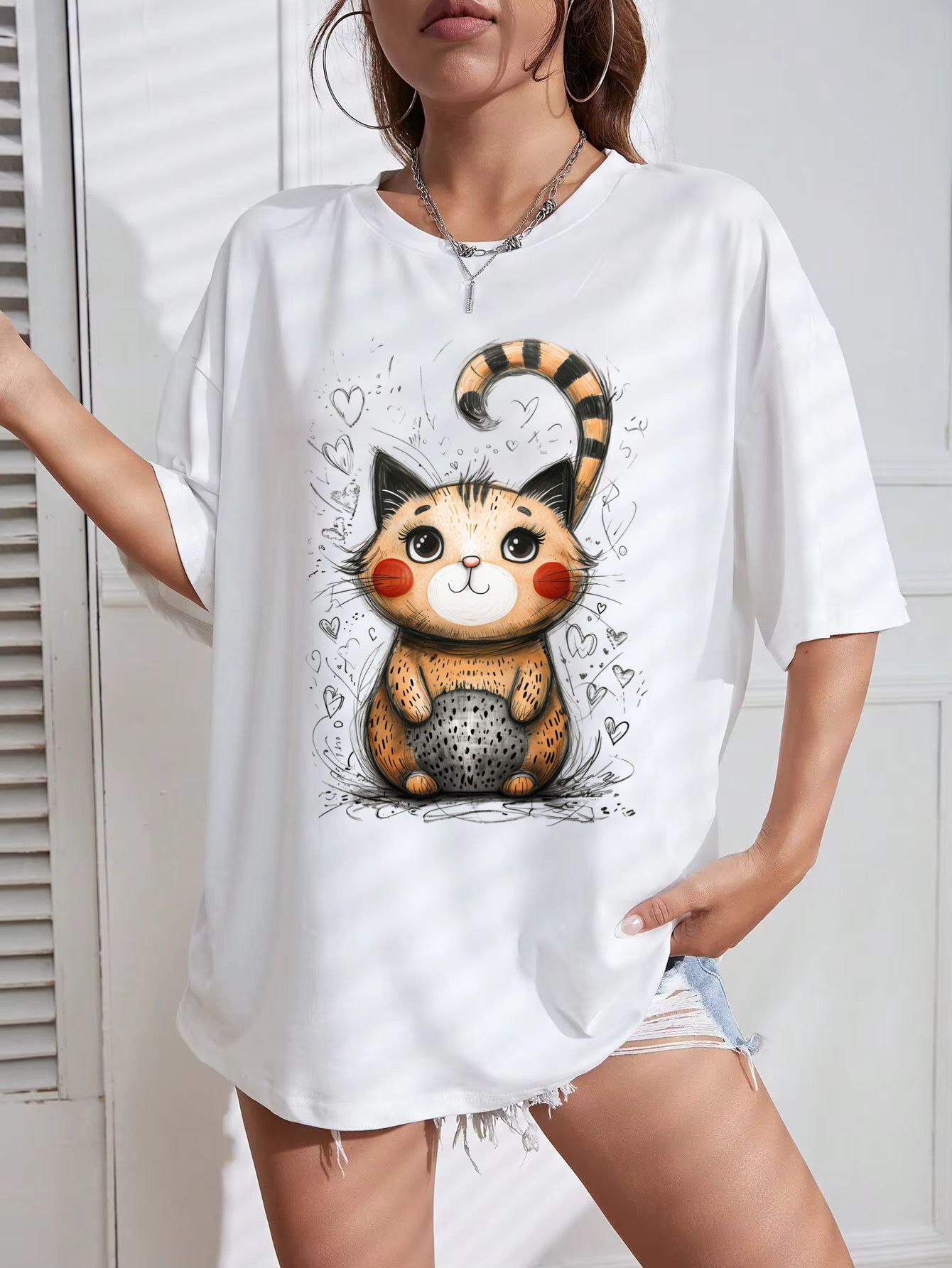 Tricou Oversize din bumbac 100% Cat