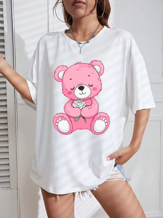 Tricou Oversize din bumbac 100% Pink Bear