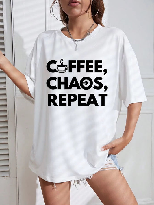 Tricou Oversize din bumbac 100% Coffee