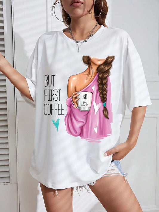 Tricou Oversize din bumbac 100% Coffee Roz