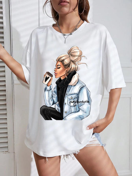 Tricou Oversize din bumbac 100% Coffee