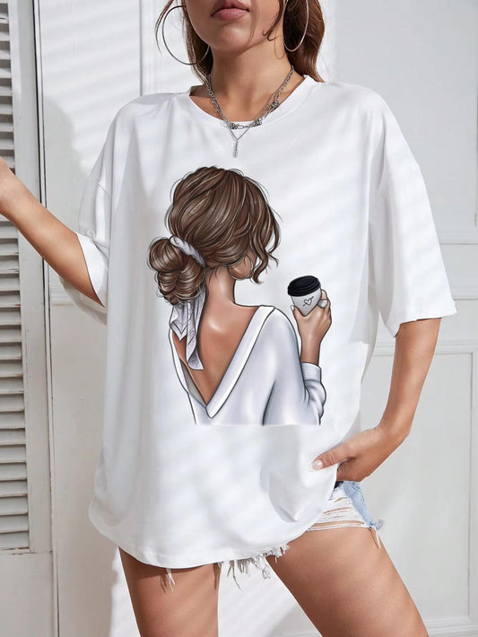 Tricou Oversize din bumbac 100% Coffee