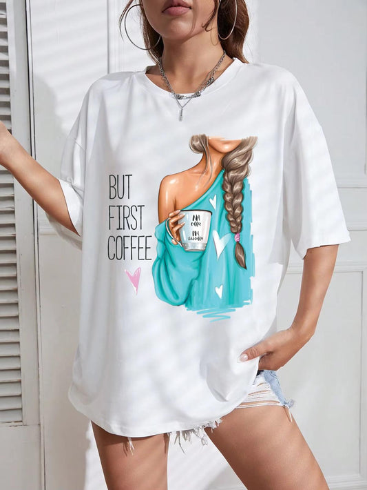 Tricou Oversize din bumbac 100% But First Blue