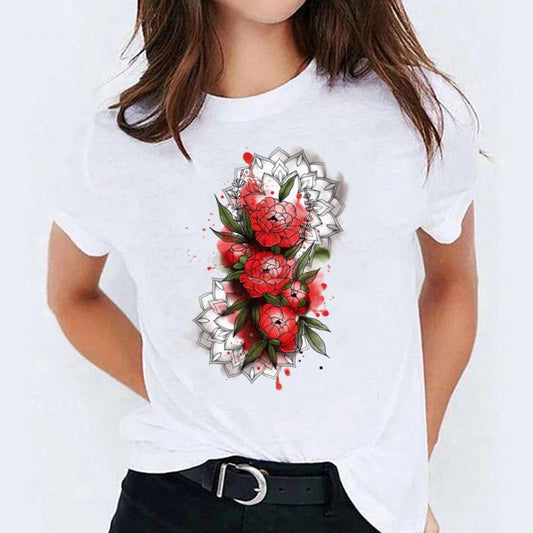 Tricou dama din bumbac 100% 3 red flowers