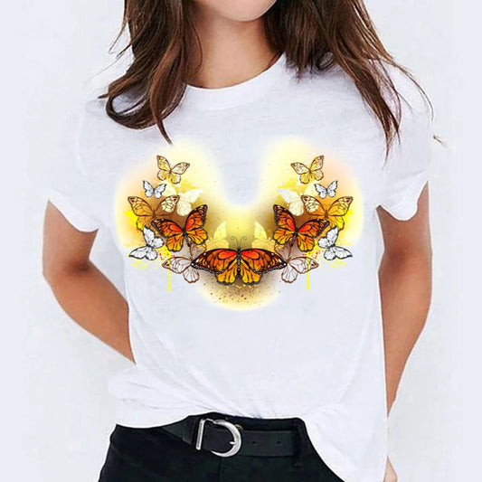 Tricou dama din bumbac 100% Yellow New Butterflies