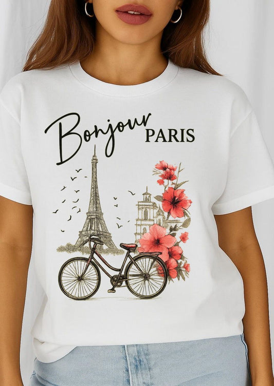 Tricou dama din bumbac 100% Bonjour Paris