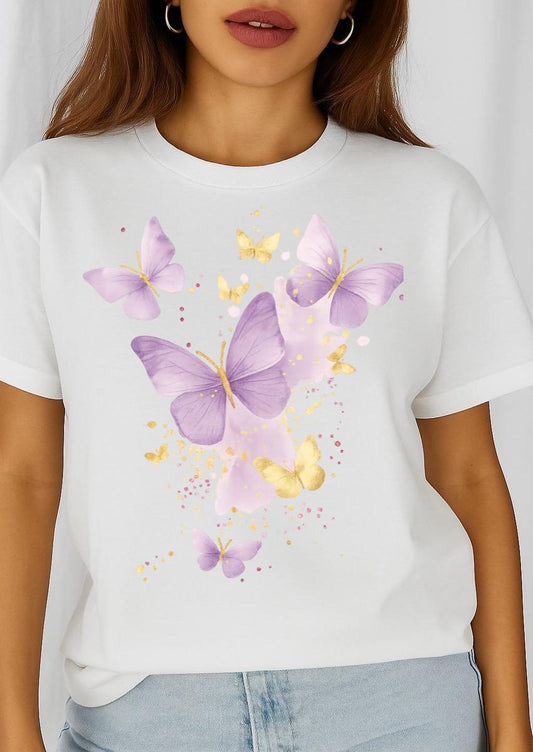 Tricou dama din bumbac 100% Fluturi Mov