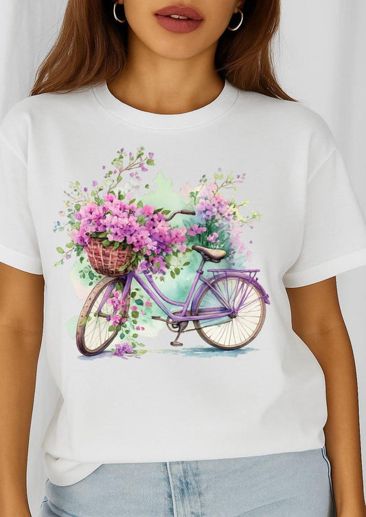 Tricou dama din bumbac 100% Bicicleta Flori