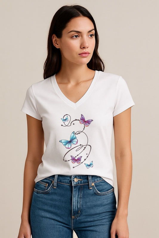 Tricou dama anchior din bumbac 100% Butterlies blue