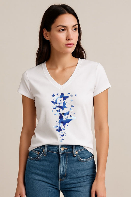 Tricou dama anchior din bumbac 100%  Blue Butterflies