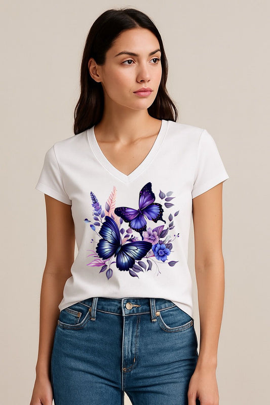 Tricou dama anchior din bumbac 100% Blue Butterflies