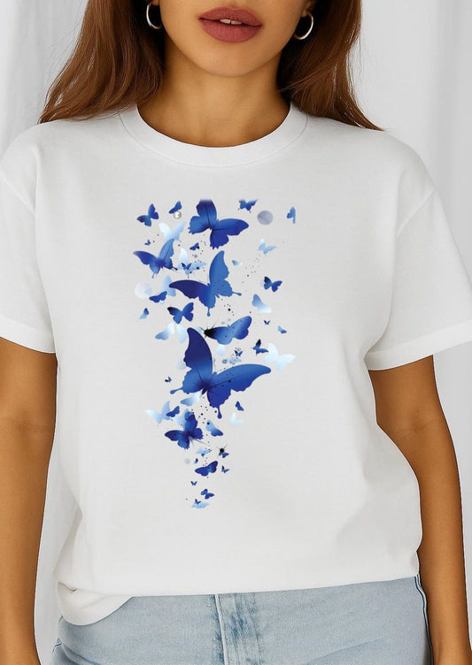 Tricou dama din bumbac 100% Blue Butterflies