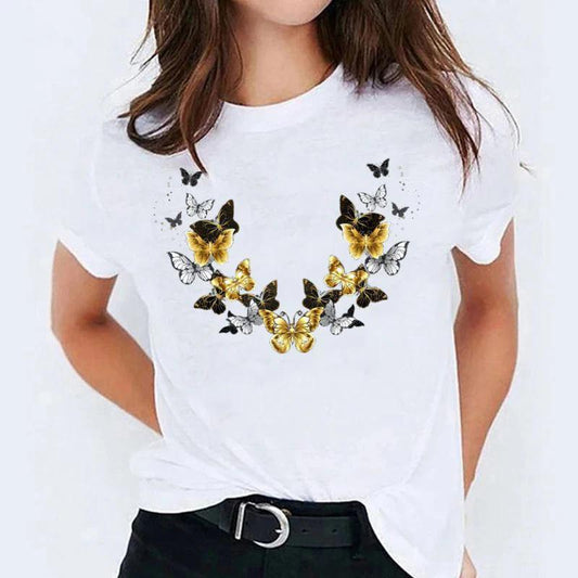 Tricou dama din bumbac 100% Butterflies Gold & Black - Lichidare stoc