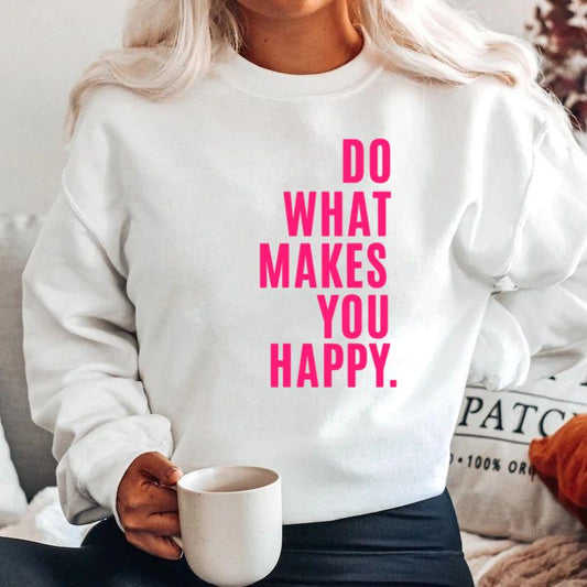 Bluza alba din bumbac 100% Makes you happy