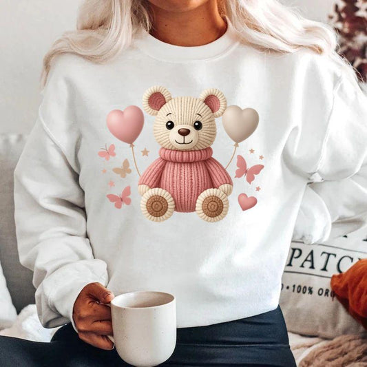 Bluza alba din bumbac 100% Pink bear