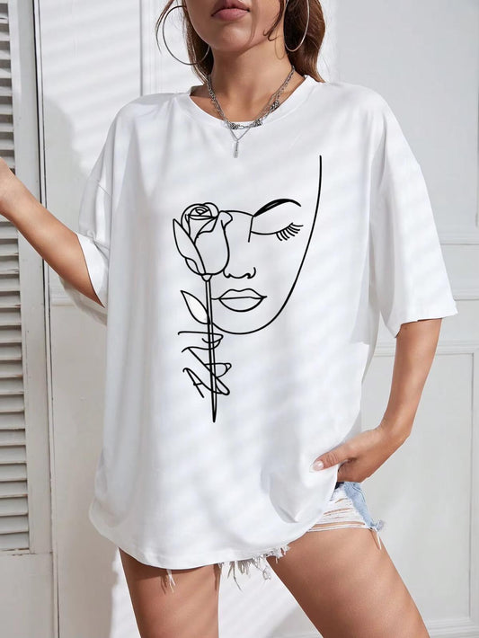 Tricou Oversize din bumbac 100% Face flower
