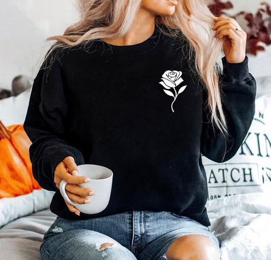 Bluza neagra din bumbac 100% White rose