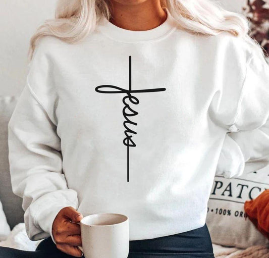 Bluza alba din bumbac 100% Jesus