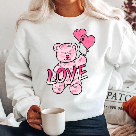 Bluza alba din bumbac 100% Ursulet roz