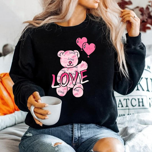 Bluza neagra din bumbac 100% Ursulet roz